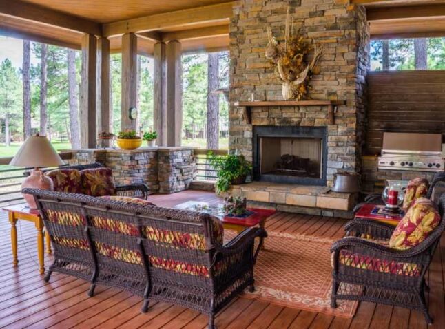 Screened-In Porch with a Fireplace