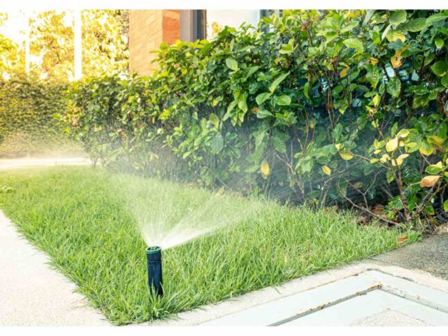 automatic sprinkler system in a lawn