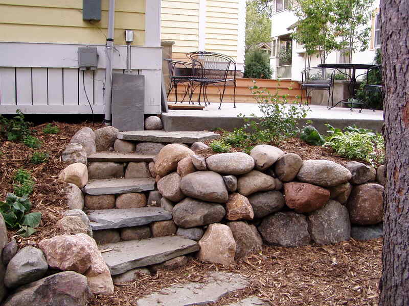 Stairs built on a retaining wall