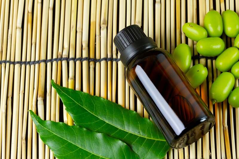 A close up of a bottle of neem oil