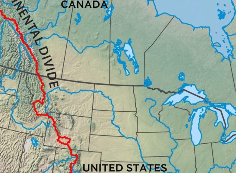 Map of the Continental Divide in North America