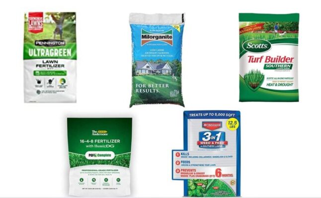 collage of the best fertilizers for St. Augustinegrass