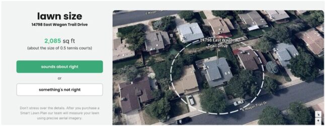 Screenshot showing how Sunday uses aerial image to calculate square footage of lawn