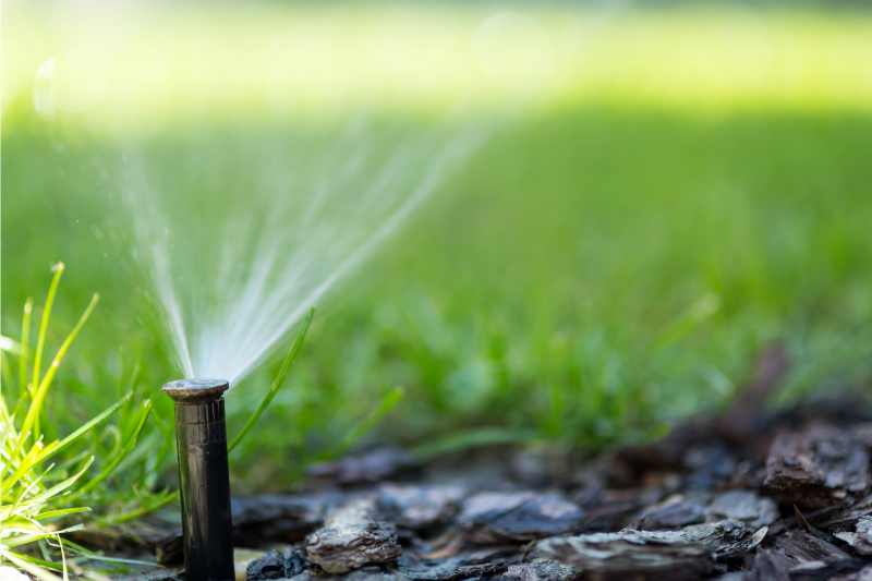 water coming out of the sprinkler system in a lawn