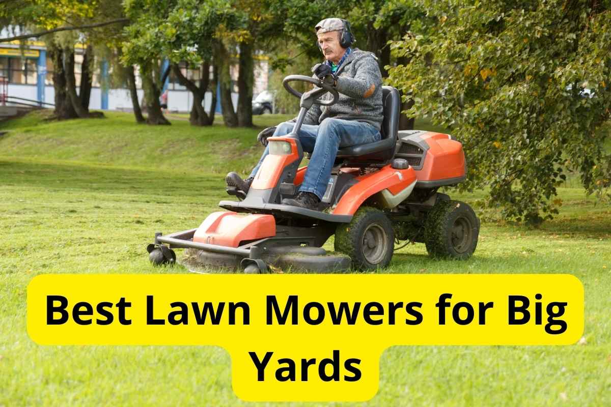 person riding lawn mower tractor with text overlay on it