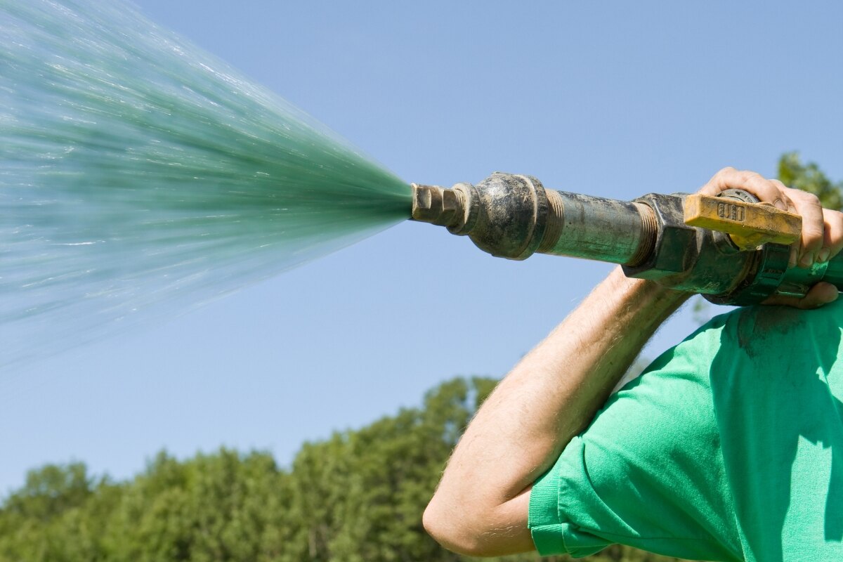 close up of hydroseeding from a hose