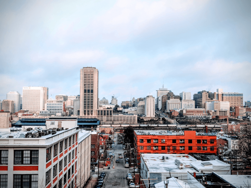 A view of Downtown Richmond, Virginia, shot from a high floor during daytime