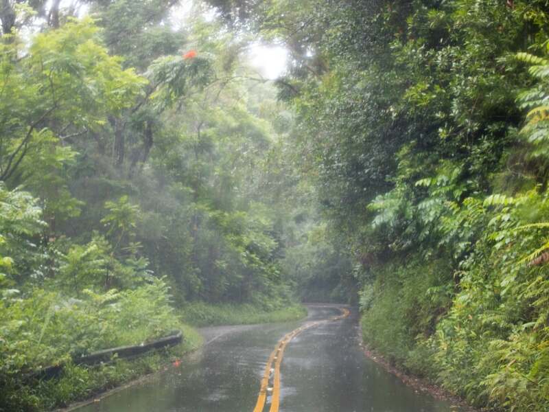 rain on highway during storm in Maui, Hawaii