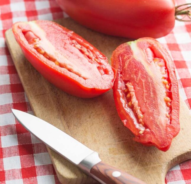 San Marzano tomatoes on a table