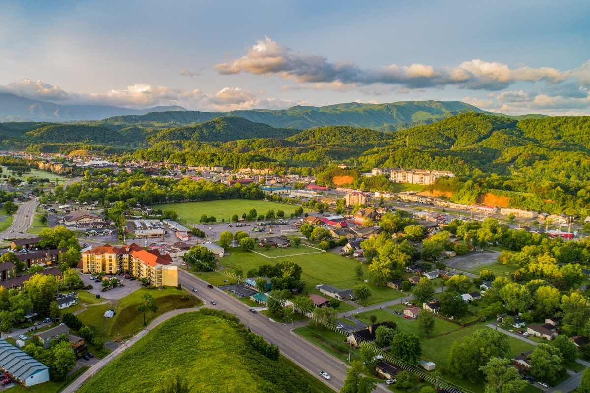 Pigeon Forge and Sevierville, Tennessee aerial view