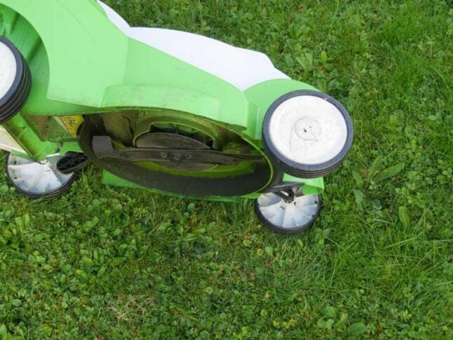 Tilted lawn mower
