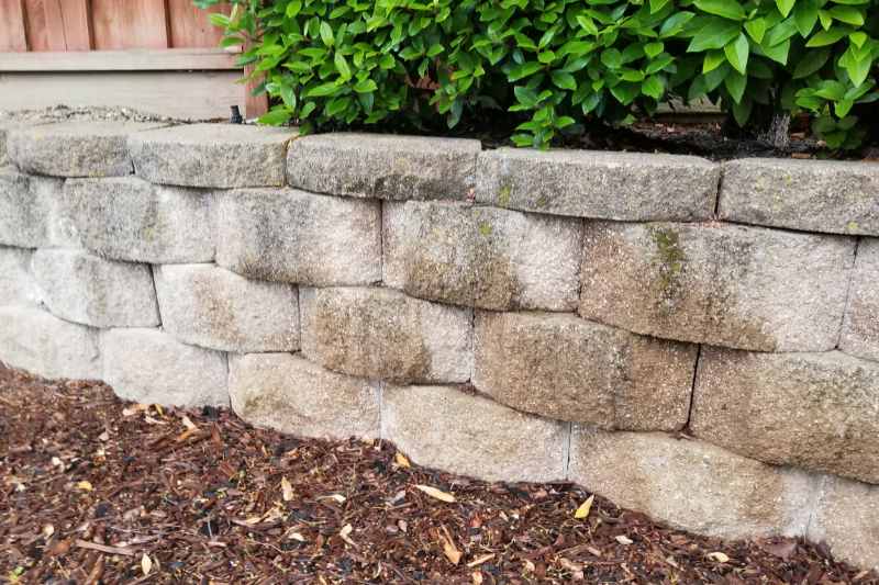 retaining wall made of paver bricks