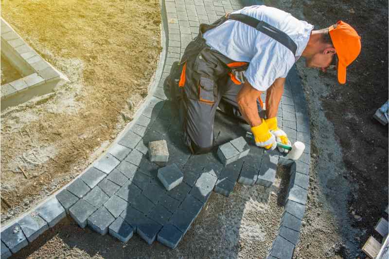 brick paving works in a lawn