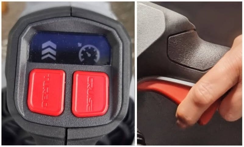 two parallel images of red button and pressing it