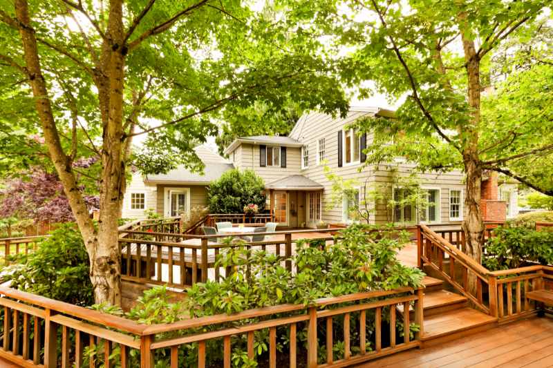 beautiful back deck with trees