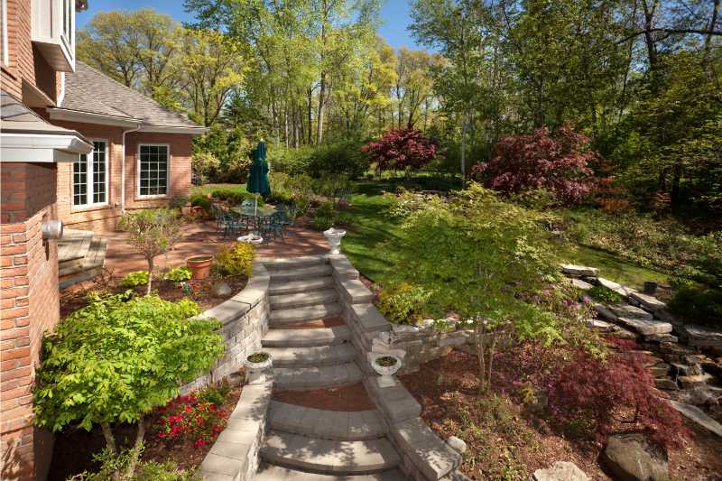 terraced garden in backyard with steps