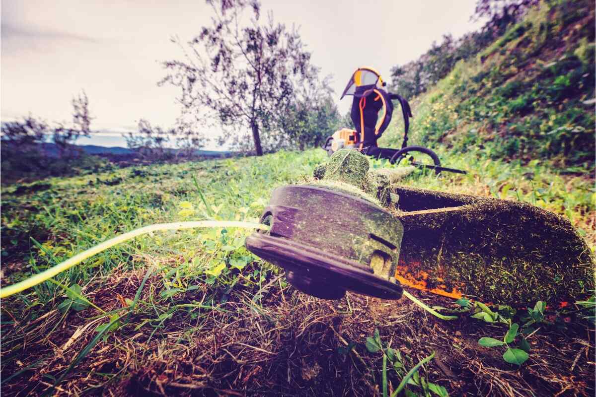 Cutting lawn on sale with weed wacker