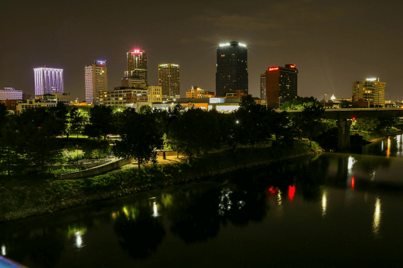 A view of the Little Rock, Arkansas, skyline at night