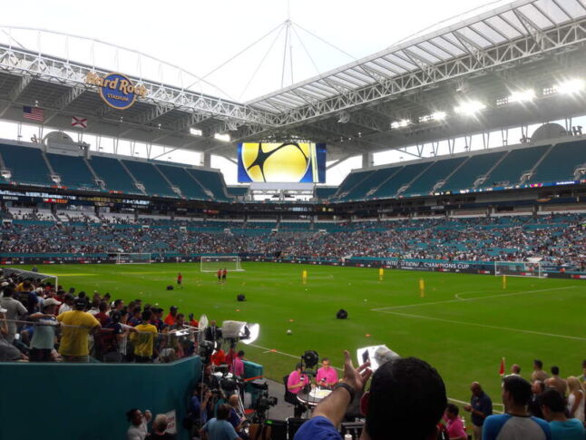 view of Hard Rock Stadium from the crowd