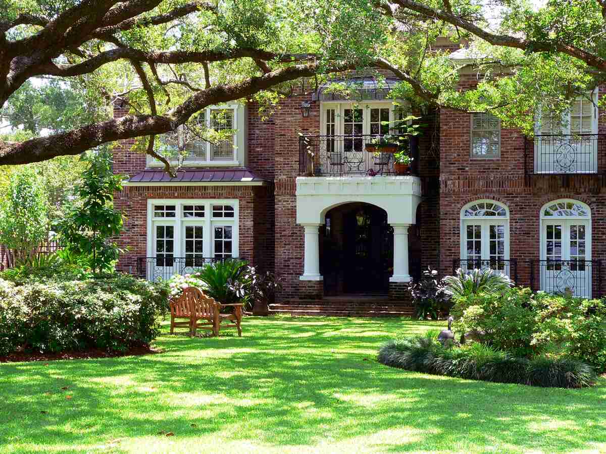 grassy lawn in front of a house in louisiana