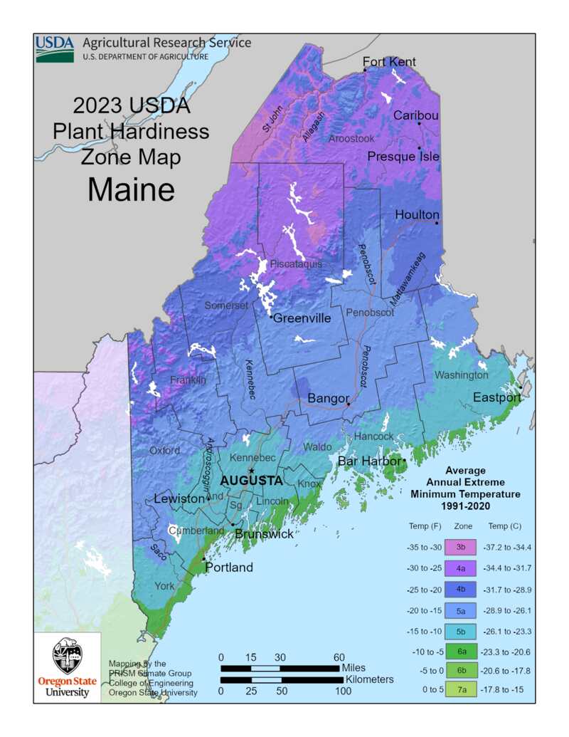 Maine USDA Plant Hardniess Zone Map