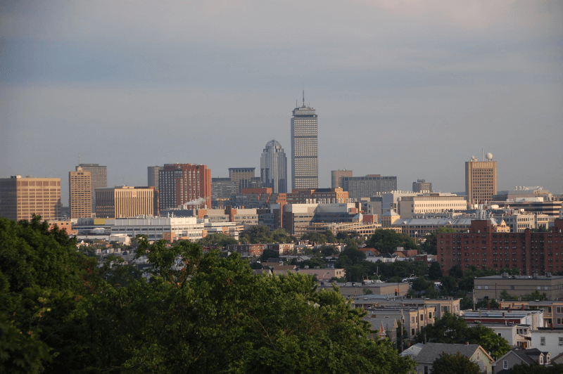 A skyline view of Somerville, Massachusetts, taken from Prospect Hill