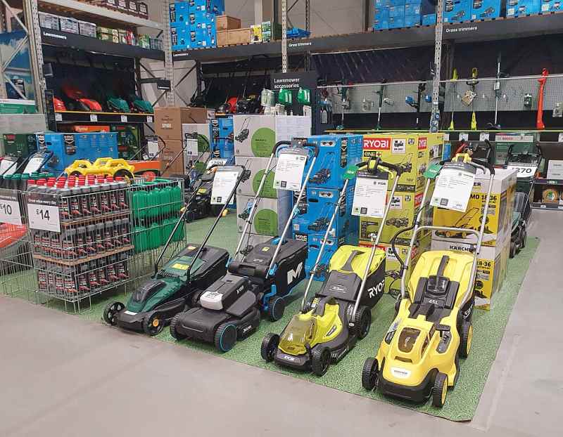 Lawn mower display in store