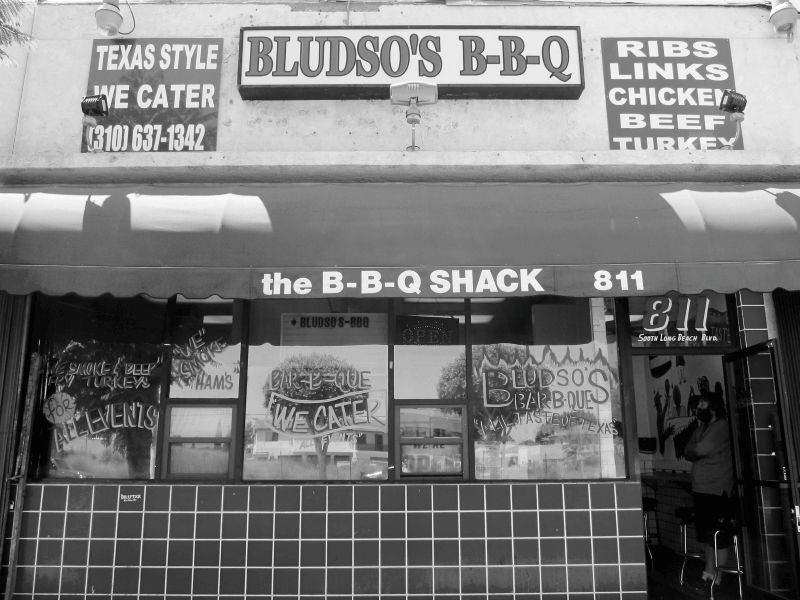 The storefront of Bludso’s BBQ in Los Angeles