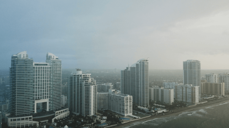 Grey clouds hover over Broward County, Florida’s coastline.