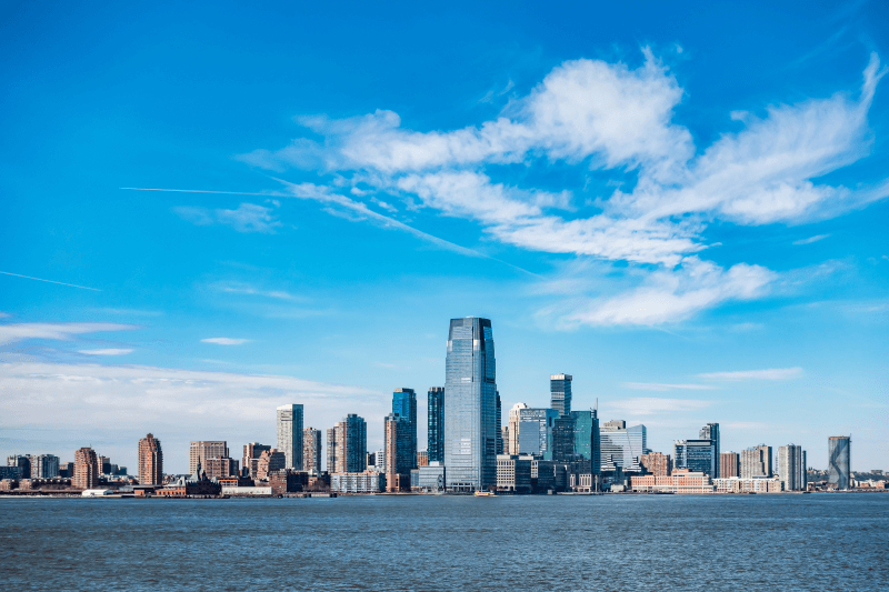 Mid-rise buildings make up the skyline of Newark, New Jersey