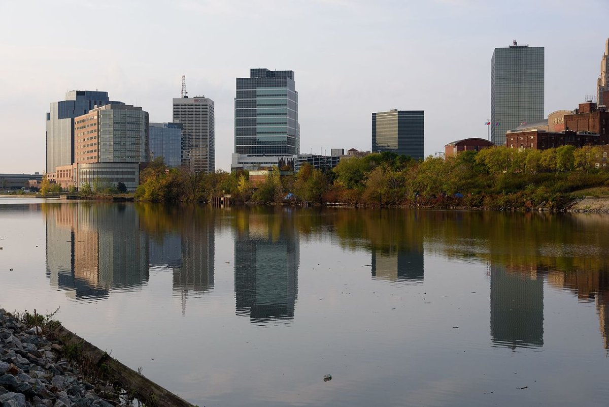 Newark skyline as seen Harrison, New Jersey, site of Newark Riverfront Park
