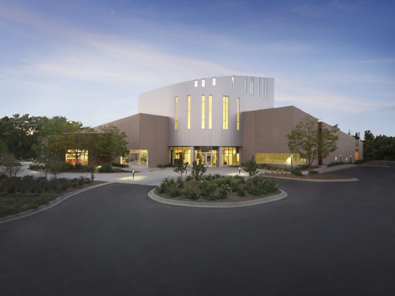 The Fort Collins Museum of Discovery Building with xeriscaping around it