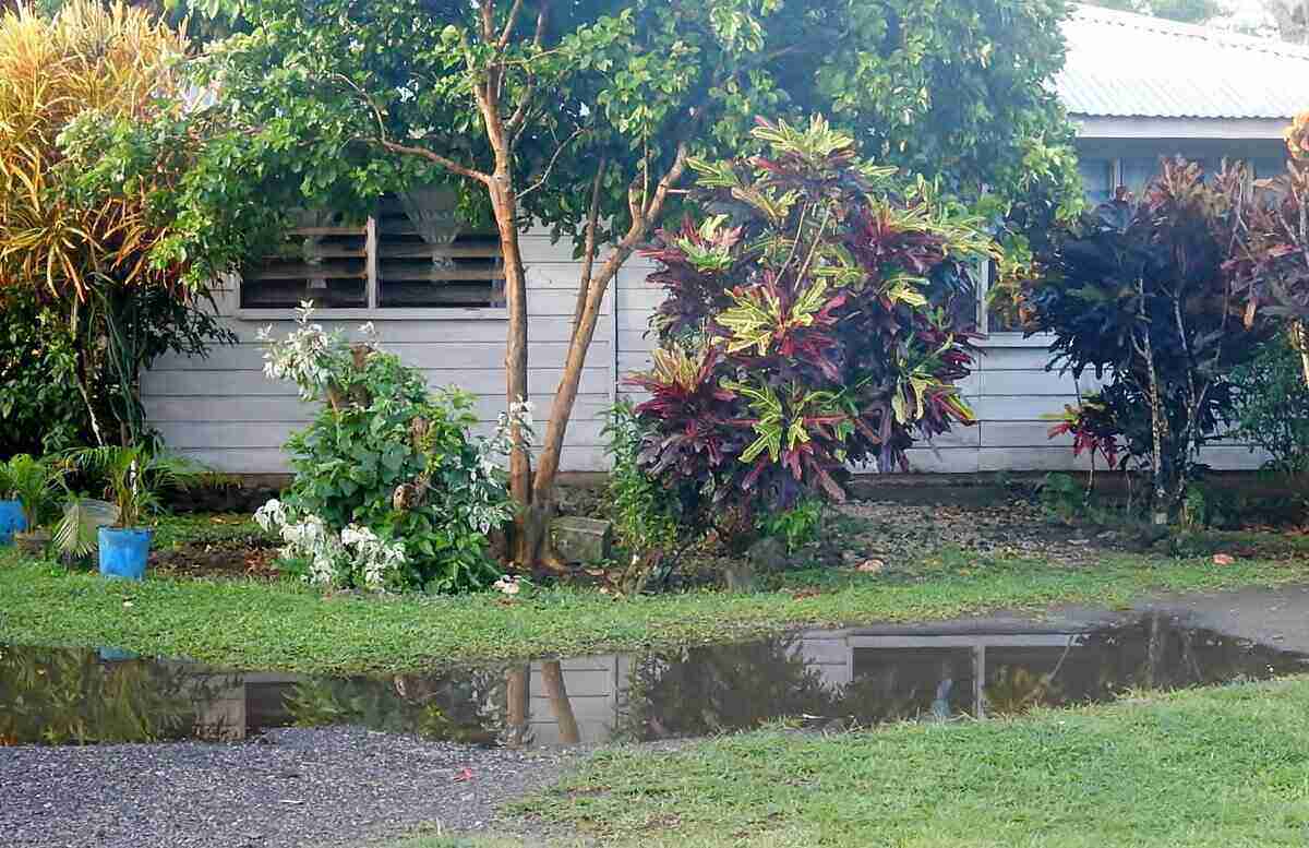 standing water in a front yard of a home