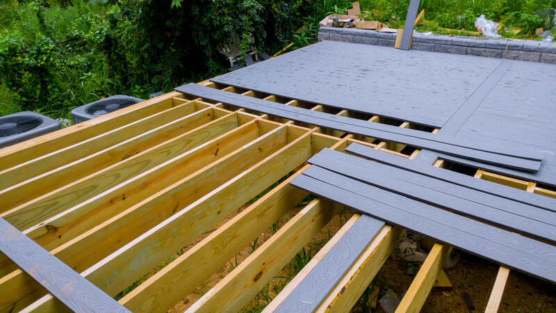 A new wooden, timber deck being constructed