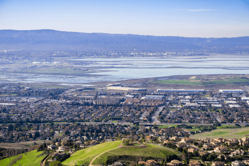 An aerial view of Milpitas, California