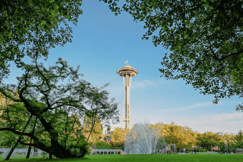 View of the Seattle Space Needle from a park
