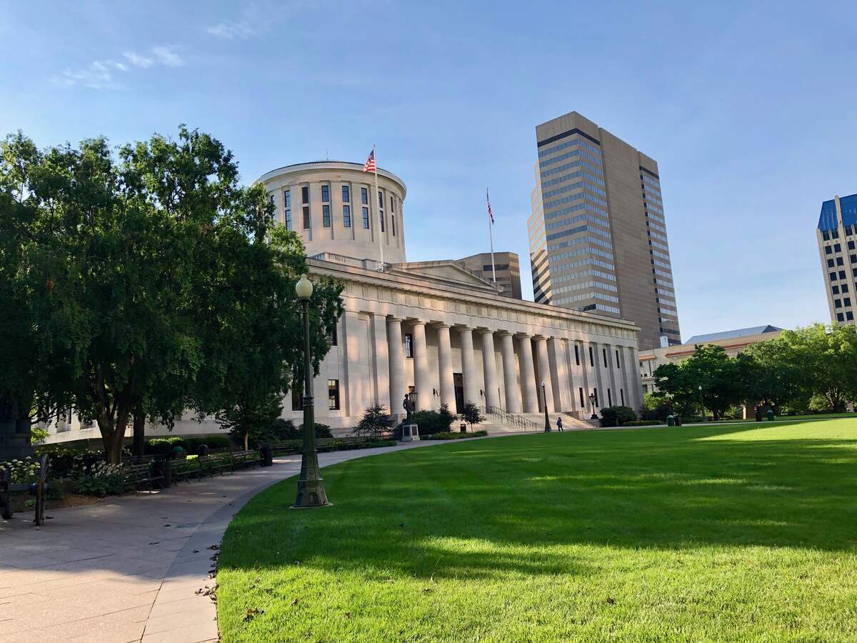A lawn outside of the Ohio State House in Columbus, Ohio