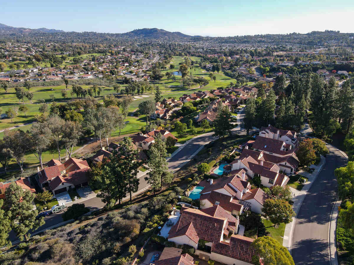 Aerial view of a neighborhood in Rancho Bernardo, California
