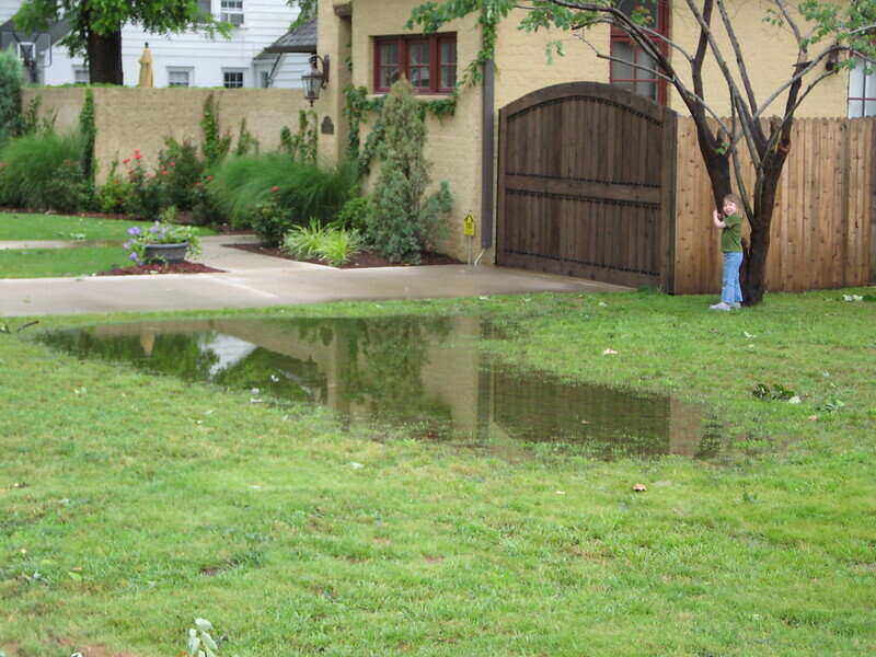 large area of stranding water in a front yard with poor drainage