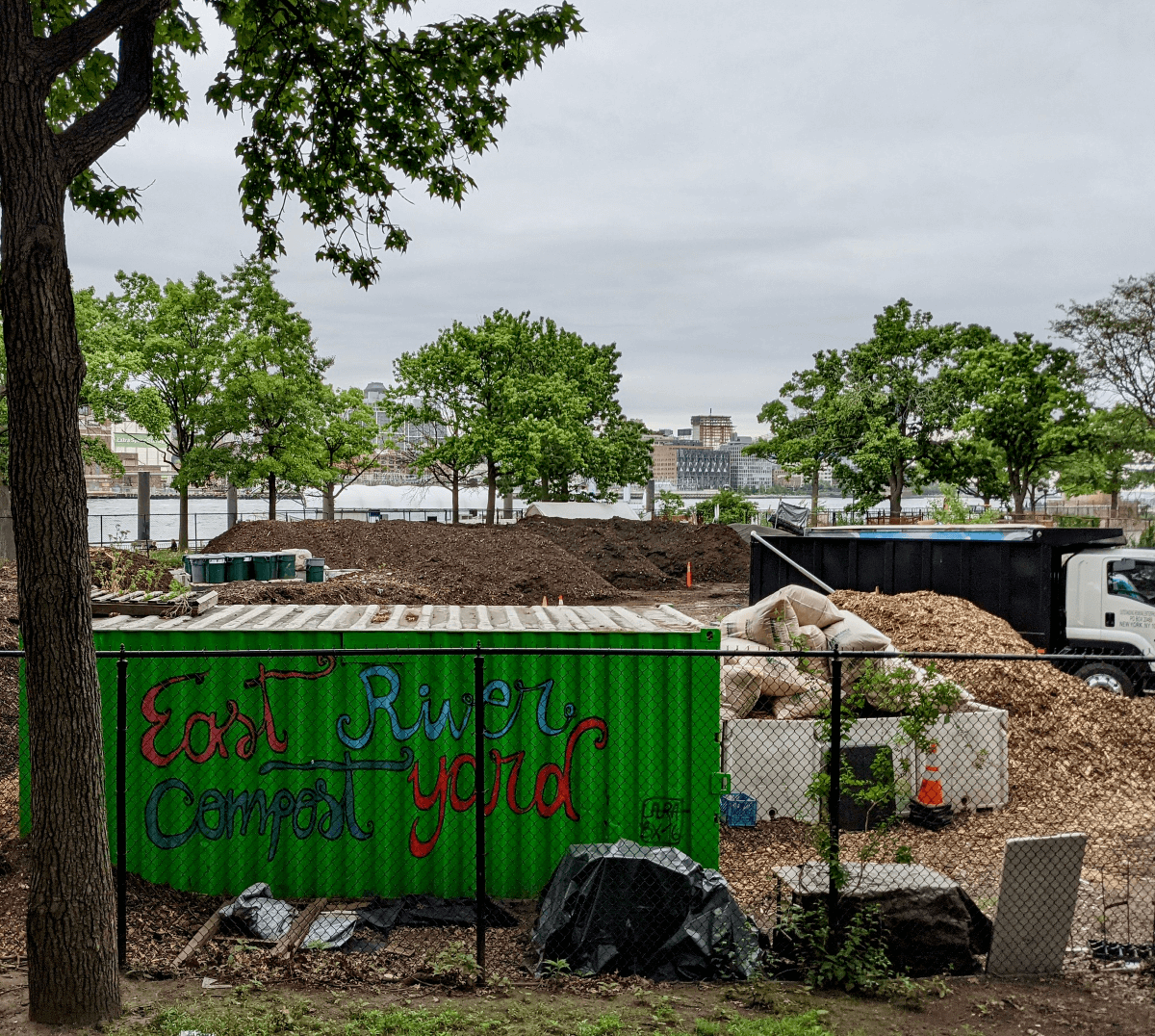 Piles of compost sit at the East River Compost Yard in New York City