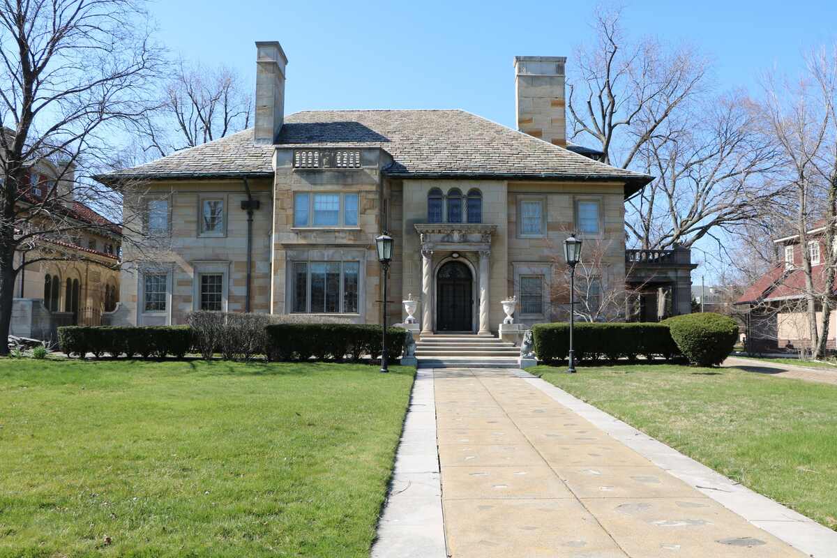 lawn in front of a historic district in detroit