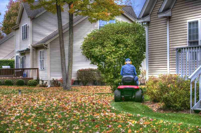 mulching autumn leaves