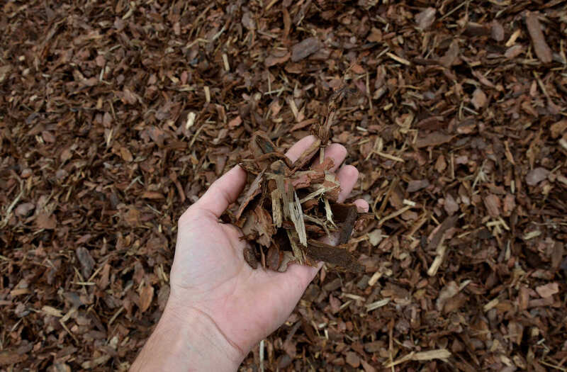 mulch bark from pieces of pine and spruce to prevent weeds from growing