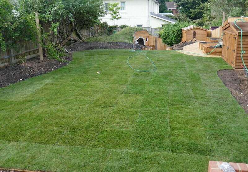 Lawn with sod squares installed