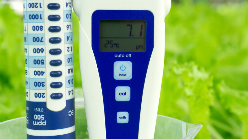 Digital pH meter tester with a reading showing soil pH