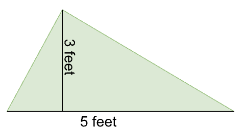 A right triangle with a base of 5 feet and a height of 3 feet.