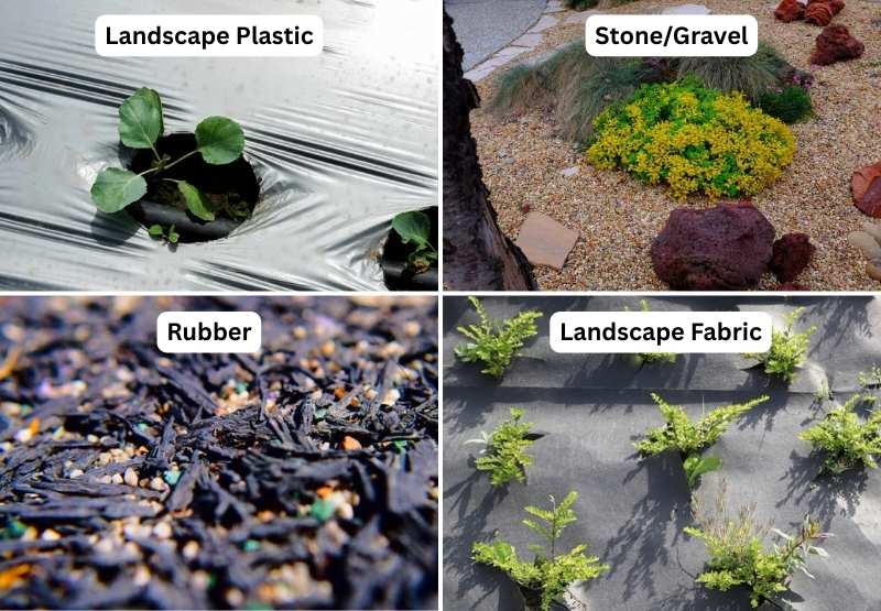 colllage of different types of inorganic mulch