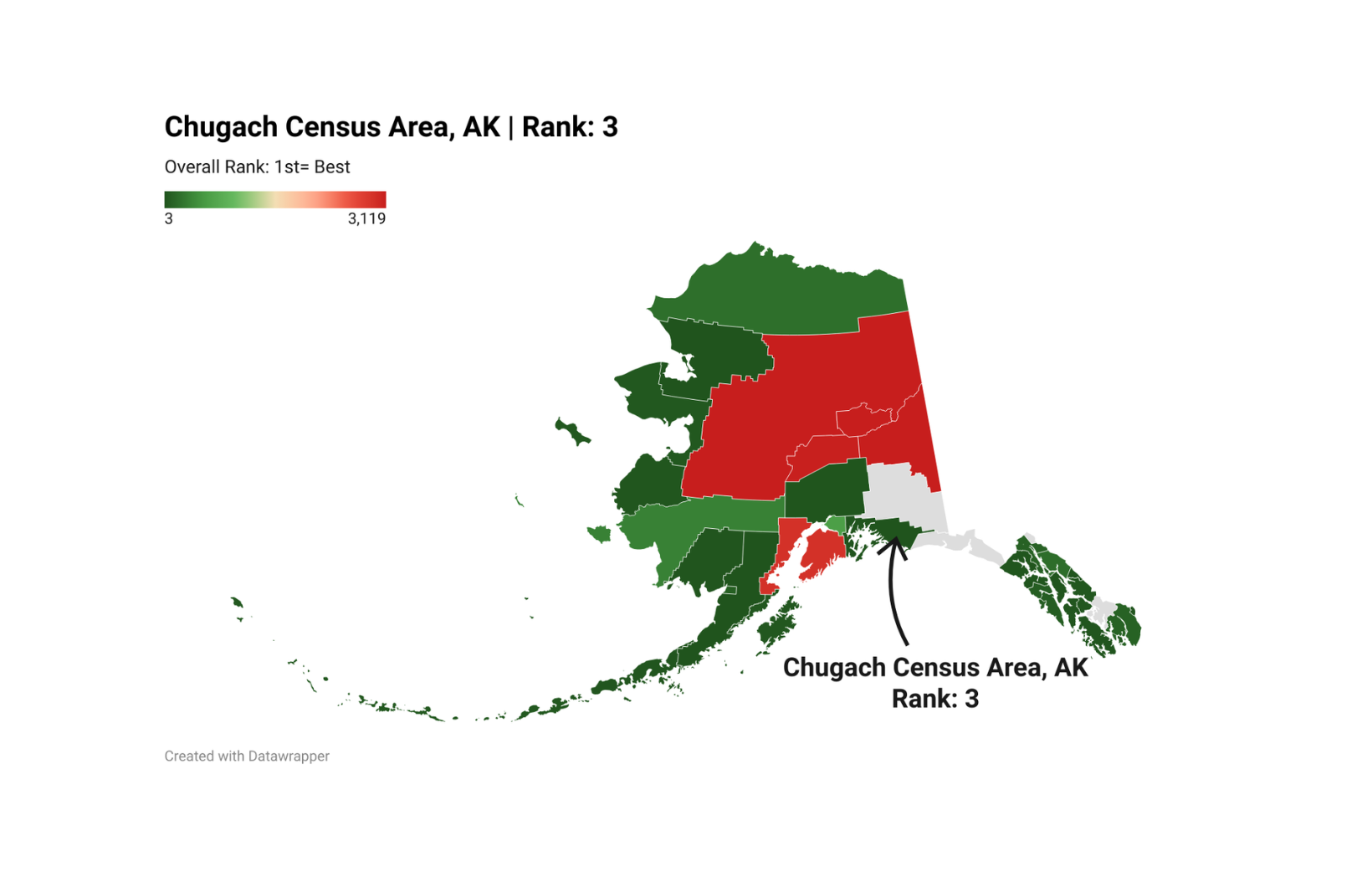 Map of Alaska highlighting tree cover gain