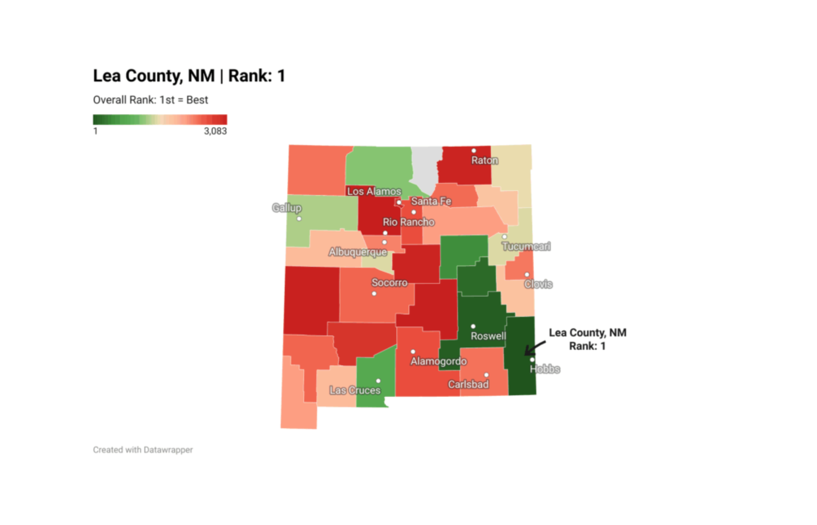 Map of New Mexico highlighting tree cover gain