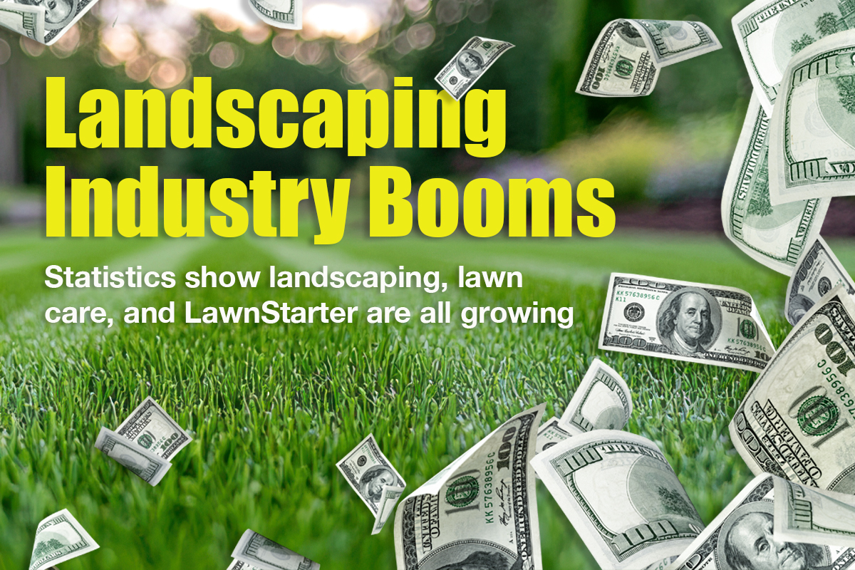 A photo illustration shows a beautifully landscaped lawn with money blowing off the right side of the image.